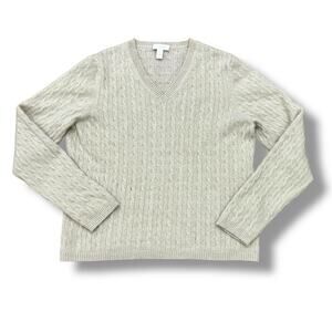 Vintage Charter Club Size XL Metallic Gold Cashmere V-Neck Cableknit Sweater